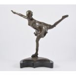Recast bronze model of girl skating, shaped marble base, 30cm, impressed signature.