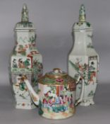 A pair of lidded Chinese A/F and Canton teapot