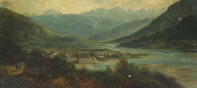 English School c.1900 oil on wooden panel Continental alpine viewindistinctly signed 13 x 26cm,