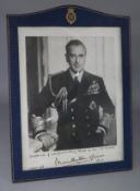 A Mountbatten of Burma, signed and morocco leather framed photograph, 11in.