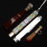 An early 20th century Russian silver and enamel cased pencil, a Georgian silver travelling fork