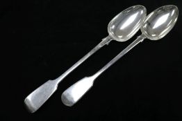 Two Victorian silver fiddle pattern basting spoons including George Adams, London, 1846 & 1851, 12.