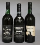 Three bottles of Port; Dow's 1970, Taylor 1970 and Croft 1966.