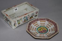 A Chinese famille rose narcissus dish and an octagonal dish, late 19th Century