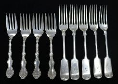 A set of four Canadian sterling silver cake forks by Birks and a set of five silver dessert forks by