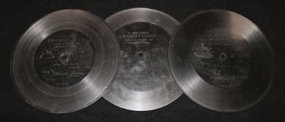 Three Berliner single sided gramophone records, 1895-99