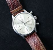 A gentleman's stainless steel chronograph wrist watch retailed by Winegartens Ltd, London.