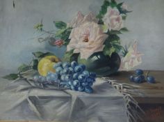 J. Pevietoil on canvasStill life of fruit and flowerssigned and dated 190844 x 59cm