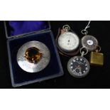 Silver half-hunter pocket watch, military open face watch (a.f), Saxby barometer, plated cairngorm