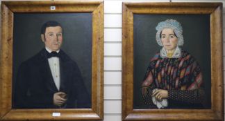 Rarizzapair of oils on canvasPortraits of a husband and wifesigned and dated 185467 x 54cm, in