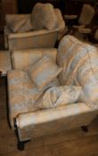 A pair of 1930's bergere armchairs and a matching rectangular stool