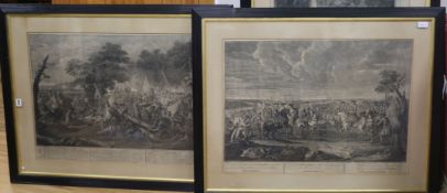 A set of six 18th century engravings depicting Marlborough's victories, Parker Gallery labels verso,