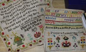 A Victorian sampler dated 1873 & another similar dated 1876