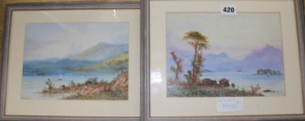 A pair of watercolour lake scenes, signed Wilson, 16.5 x 22.5cm