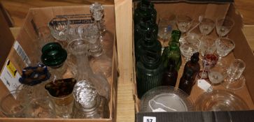 A collection of miscellaneous glassware, inc drug jars, decanters, drinking glasses, ice plates,