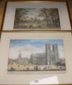 Two 18th century coloured engravings, Views of Westminster Abbey and Vauxhall Gardens, 26 x 38cm