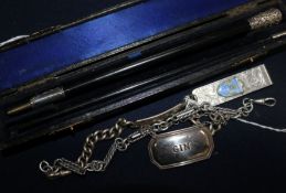 Ebonised silver-mounted two-piece conductor's baton, London 1911, Ebenezer Newman & Co (cased),