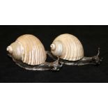 A pair of WMF plated snails with lustre shells (one horn a.f)