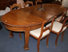 A 1920's mahogany extending dining table, with two leaves, extends 240cm W.99cm