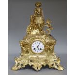 A French gilt spelter figural mantel clock