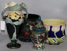 A Royal Cauldon lidded vase, 2 handled vase and 2 jardinieres