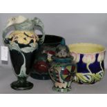 A Royal Cauldon lidded vase, 2 handled vase and 2 jardinieres