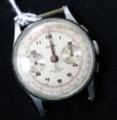 A gentleman's steel Swiss Orsa chronograph manual wind wrist watch, no strap.