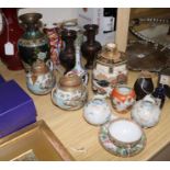 Quantity of Chinese and Japanese ceramics, a cloisonne vase and a pair of bronze vases (Q, faults)