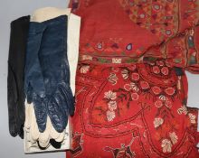 Indian fabrics (2) and assorted gloves
