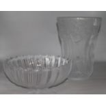 A frosted glass vase and fluted bowl