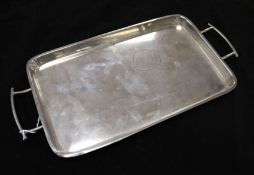 A 1930's silver two handled small rectangular tray, Sheffield, 1934, 14.75in, 20 oz