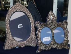A 1980's silver mounted oval photograph frame and a similar double frame, largest 13in.
