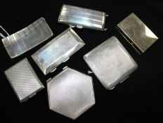 Silver combination compact and cigarette case, two silver compacts, two silver cigarettes cases, a