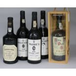 Five bottles of Port; Warres Vintage 1975, 1980 & 1983, one Ferreira, 1982 & one Silva Porto 1995.