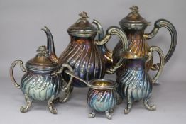 A continental five piece white metal tea and coffee set.