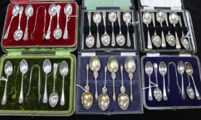 Set of six silver gilt apostle teaspoons and five other sets of tea and coffee spoons (one part,