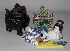 2 Oriental censors and figure or lady & boy