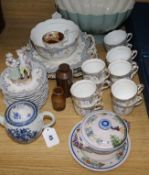 A Worcester rose spray teapot (associated cover), late Meissen figure group and a quantity of