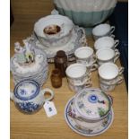 A Worcester rose spray teapot (associated cover), late Meissen figure group and a quantity of