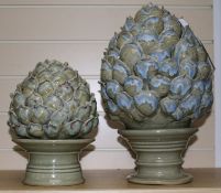 2 glazed pottery Artichoke finials
