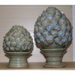 2 glazed pottery Artichoke finials