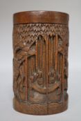 Oriental carved bamboo lidded pot