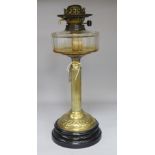 A Victorian brass and cut glass oil lamp