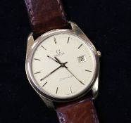 A gentleman's Omega steel and gold plated manual wind wrist watch.
