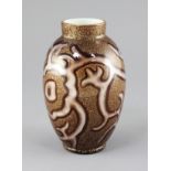 A Loetz 'octopus' ovoid glass vase, c.1888, a satin cased glass with airtrap decoration in white and