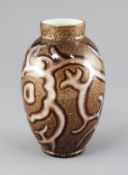 A Loetz 'octopus' ovoid glass vase, c.1888, a satin cased glass with airtrap decoration in white and