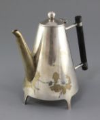 A rare Victorian electroplate conical coffee pot by James Dixon & Sons, designed by Christopher