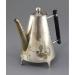 A rare Victorian electroplate conical coffee pot by James Dixon & Sons, designed by Christopher