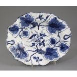 A Bow fruiting vine moulded blue and white oval dish, c.1765-70, unmarked, 26cm