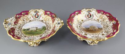 Two rare George Grainger & Co. Worcester topographical low footed dessert dishes, c.1846, each piece